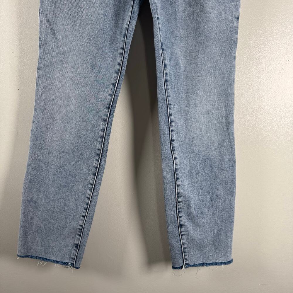 Good American Straight Leg Raw Hem Jeans Light Wash Indigo High Rise Womens Sz 0 - Picture 4 of 10